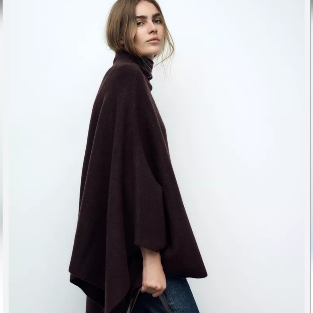 Vintage Canada Chocolate Minimalist Doen Old Money Poncho Cape Rich Wool Heavy - Picture 2 of 12